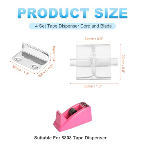 PATIKIL 4 Set Tape Dispenser Core and Blade, Replacement Core and Replacement Blade for 8808/8809 Tape Dispenser for Home Office Warehouse Wrapping Packaging Mailing Shipping