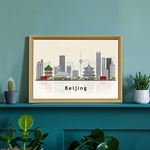 Pera Print Beijing Poster, China Illustration Skyline City Poster, Modern Skyline Beijing Poster, Cityscape and Landmark Print, Home-Office Wall Art Decoration - 16x20 Inches - color: Beijing - China, size: 20"L x 16"W