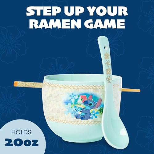 Silver Buffalo Lilo and Stitch Tropic Set, Ramen Bowl with Chopsticks, 20oz - color: Lilo and Stitch Slurping Noodles Spoon, size: 20 Ounces (With Spoon)