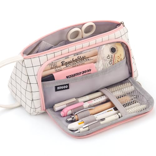 EASTHILL Big Capacity Pencil Case Pouch Pen Case Simple Stationery Bag School College Office Organizer for Teens Girls Adults Student - color: Plaid White
