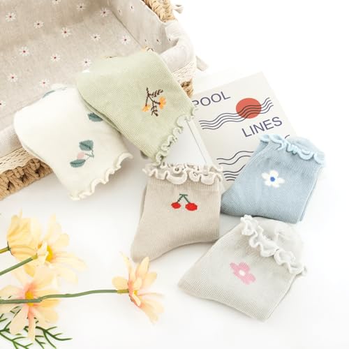 Aroveea Toddler Socks Non Slip Grip Baby Girls Kids Ankle Cute 12 Pack - color: Muted Ruffle, size: 3-5T