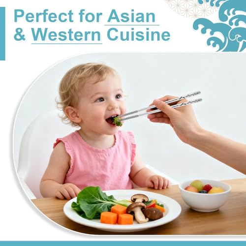 Reusable Metal Chopsticks, 304 Stainless Steel, 5 Pairs, 9.25 Inches