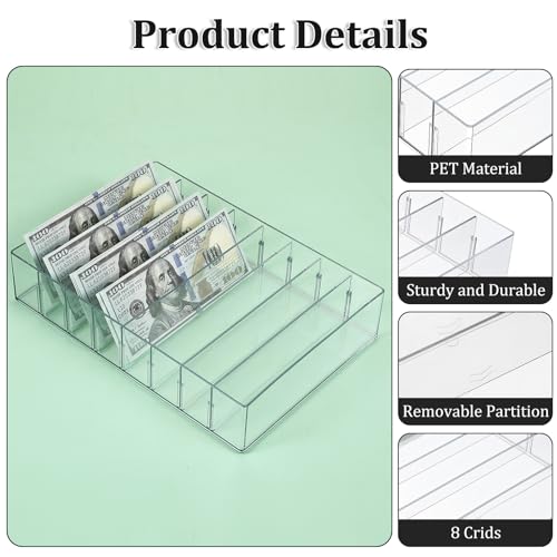 2 Packs Mail Organizer Plastic Cash Tray for Desk - 8 Slots File Organizer Clear Desktop Bill Divider Holder for Paper Envelope Document Book Money Eyeshadow Makeup Palette
