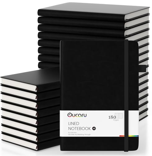 Oucaru Bulk 24 Pack A5 Lined Journal Notebook Set, 180 Pages 100 GSM Paper - color: Black, size: 24 Pack