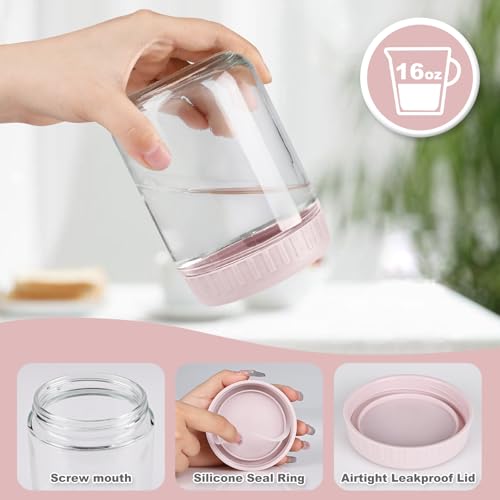 SHOWIN Overnight Oats Containers with Lids, 16oz Glass Jars with Lids 4 pcs, Wide Mouth Mason jars for Salad, Yogurt, Snacks, Meal Prep - color: Multicolor, size: 16oz-4pc