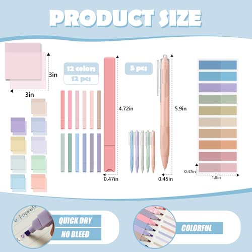 Jutom 39 Pcs Aesthetic Book Annotation Kit,Mint Green,Cute Style - color: Green Beige, style: Cute Style