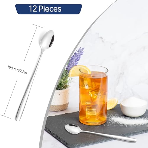 Stainless Steel Long Handle Iced Tea Spoon, 7.8-Inch Coffee & Ice Cream Spoon, Tea & Cocktail Stirrer, Set of 12 - color: E-Silver Set of 12