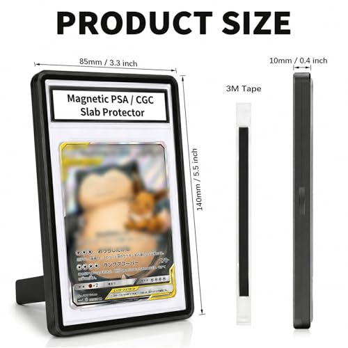 Magnetic PSA/CGC Slab Protector with Foldable Kickstand - UV Protection Tempered Glass & Aluminum Metal Bumper for 35PT PSA CGC CSG AGS, 9-Point Secure Lock Display Guard & Clear View (Black) - color: Black, size: PSA Card Case