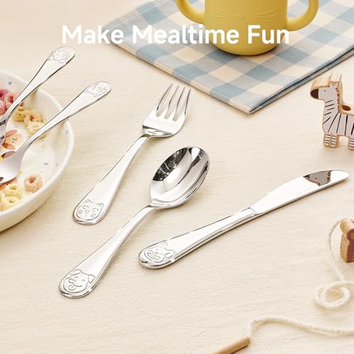 KINGSTONE 3 Pcs Kids Fork, Spoon & Knife Set, Stainless Steel, Cat & Dog - color: Cat & Dog, size: 3-Piece (Large)
