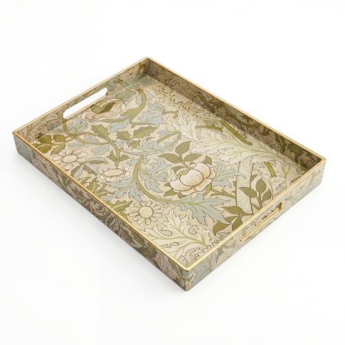 AGIOTA Coffee Table Trays for Living Room Serving Tray with Handles, Modern Large Tray for Ottoman Coffee Table - color: Green Field Vine