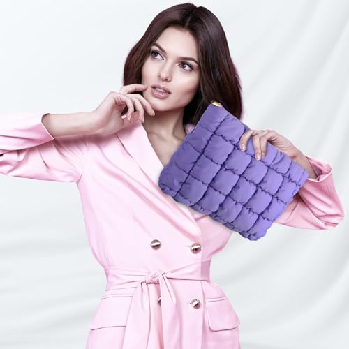 Hillban Purple Puffy Quilted Makeup Bag for Women Cosmetic Gift, Classic - color: Punple, size: Classic