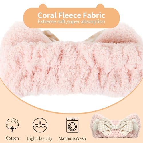 PERFECTSIGHT Kawaii Headband for Spa, Makeup, Washing Face, Party - 2 Pack Cute Cat Ear Hair Band for Shower Beauty Skincare, Soft Facial Headbands for Girls and Women (White+Pink Bow) - color: White+Pink Bow