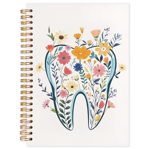Dentist Gifts Notebook Journal, Dental Assistant Office Gifts for Women, Floral Tooth Dental Spiral Notebook Journal for Note Taking, Dentist Office Supplies, 5.5x8.3 Inch - color: flowers on teeth