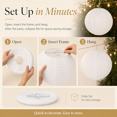 LIHAO 16 Inch White Round Paper Lanterns, 10-Pack - size: 16 inches