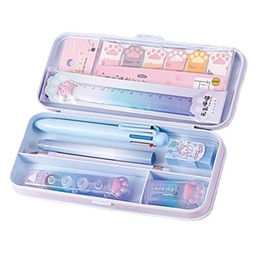 MOZXIRZ 9 Pcs Cute Blue Stationery Set for Girls Boys Women Back to School Supplies Office Supplies Cartoon Cat Paw Stationery Set Aesthetic Kawaii Stationery Gift (Blue) - color: Blue