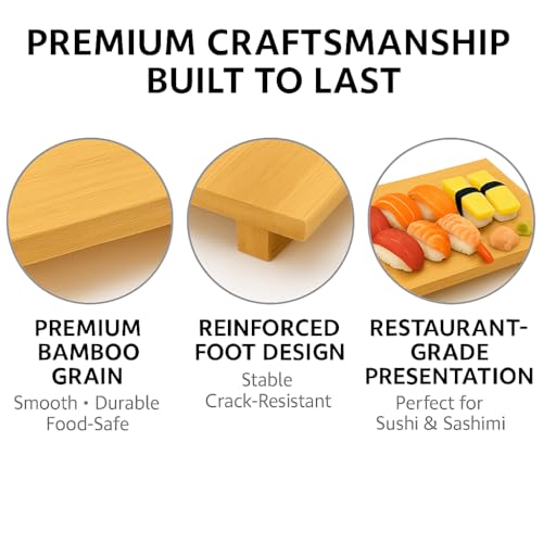 Bamboo Sushi Plate Japanese Style Sushi Serving Tray, Wooden Sushi Board & Sashimi Platter – Natural Eco-Friendly Bamboo Tableware for Sushi Rolls, Nigiri & Appetizers (11.81" × 7.87", Count, 2) - size: 11.81" × 7.87"