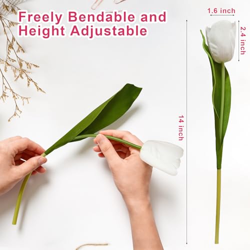 10 Stems 14 Inch Tulips Artificial Flowers Realistic Faux Flowers - color: White