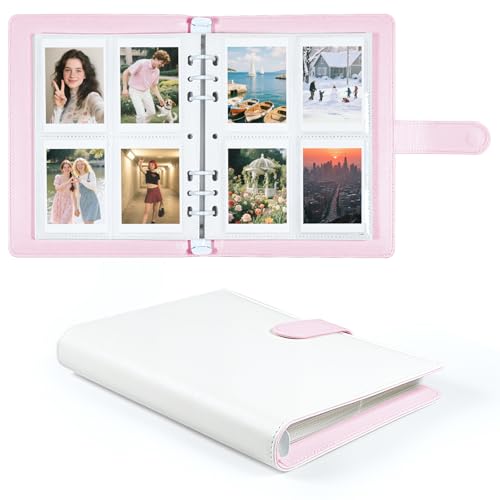 4 Pocket Trading Card Binder Holds 200 Cards, 25 Removable Double-Sided Sleeves, Baseball Card Album, Compatible with Sports, TCG & Game Cards, Card Collection Storage (Pink) - color: White-Pink