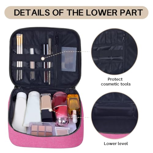 Double Layer Makeup Bag with Adjustable Dividers, Wine - color: Wine