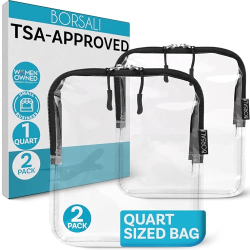 BORSALI TSA Approved Toiletry Clear Quart Size Bag, 2 Pack - color: Black - 2 Pack
