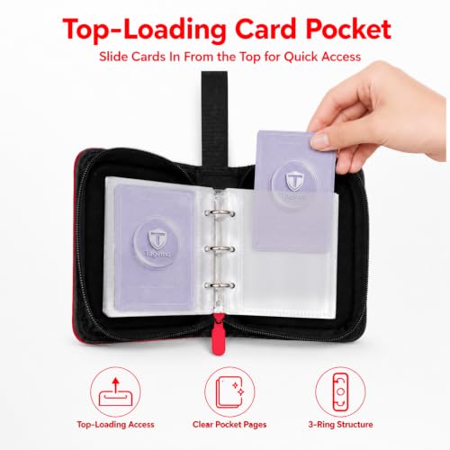 1 Pocket Card Binder with Zipper, 100 Pockets Mini Trading Card Album, Premium PU Leather Single Card Binder, Small Display Folder for TCG & Sports Cards - color: Red, size: 1-Pocket