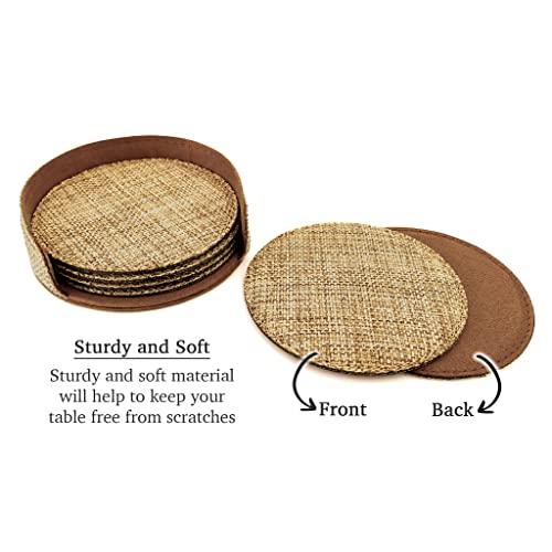 Smile Art Design Burlap COASTER Set of 6 with base Blank Round Burlap Textile Material Personalized Gifts Natural Decor House warming Farmhouse Living Room Kitchen Wedding Rustic Home Decor - color: Style 00 - Blank, size: Set of 6 - Round Coaster