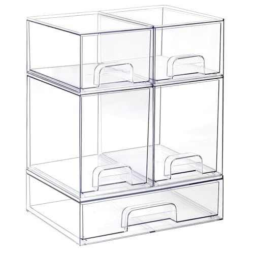 Hvygss Clear Stackable Storage Drawers, Countertop Bottle Organizer 5-Pack