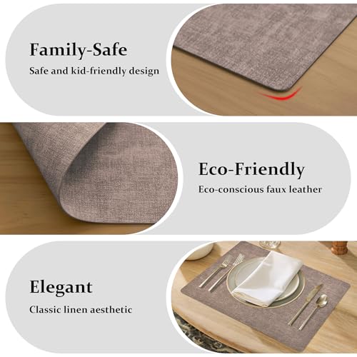 FROMHEART Faux Leather PU Placemats Set of 6 (Dark Coffee,11.8" x 17") - color: Dark Coffee, size: Set of 6