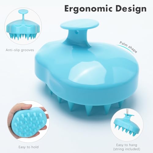 FREATECH Massager Shampoo Brush with Soft Silicone Bristles for Scalp Care, Shower Hair Scalp Scrubber Exfoliator for Dandruff Removal and Hair Growth, Wet & Dry for Men, Women and Kids, Light Blue - color: Light Blue