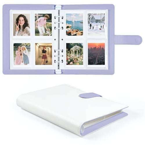 2x3 Photo Album,Refillable PU Leather A5 Photocard Binder with Adjustable Page,200 Pockets for Fujifilm Instax Mini 12 11 9 40 99 90 8 7 Evo LiPlay,Polaroid Snap PIC-300 Z2300 Instant Cameras (Purple) - color: White-Purple