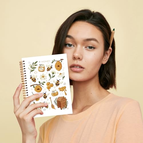 JXREQ Cute Honey Bee Floral Notebook Flower Botanical Journal Notebooks for Note Taking Writing, Bee Lovers Gifts Journal for Women, School Office Supplies, Aesthetic Floral Spiral Notebooks 5.5x8.3 - color: Bee 2