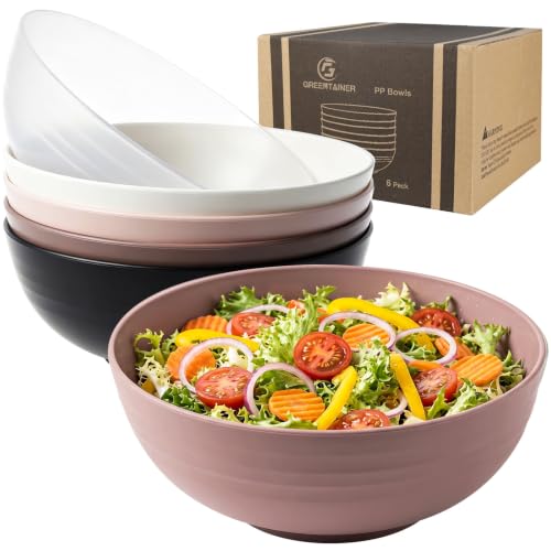 Greentainer Unbreakable Large Salad Bowls, 76 oz Plastic Serving Bowl Set of 6, Lightweight Bowls for Soup, Cereal, Fruit, Popcorn, Dishwasher & Microwave Safe - color: Terracotta Red