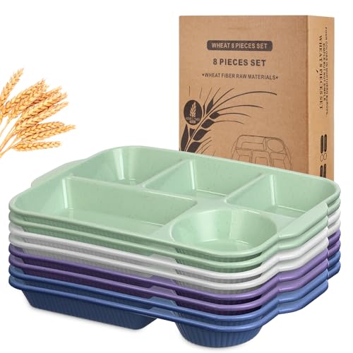 Pinkunn 8 Pcs 13'' Divided Plates for Adults Wheat Straw, Classic - color: Classic