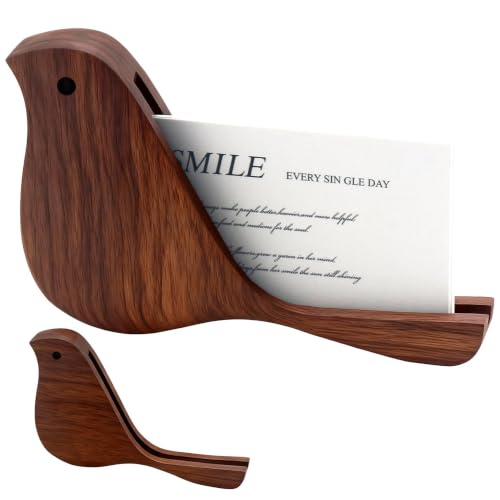 Wood Bird Shape Business Card Holder for Desk,Wooden Name Card Holder - color: Walnut Bird Shape