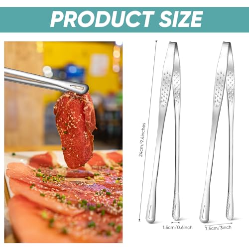 meekoo 6 Pcs Stainless Steel Korean BBQ Grill Tongs - size: 9.5 Inches