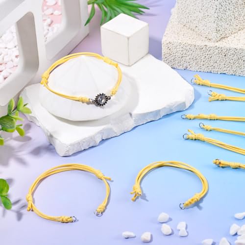 20Pcs Gold Adjustable Braided Cord Colorful Waxed Thread Half Finished Bracelet with Jump Rings for Wrist DIY Women Jewelry Making Friendship Fashion Bangle Accessory - color: Gold
