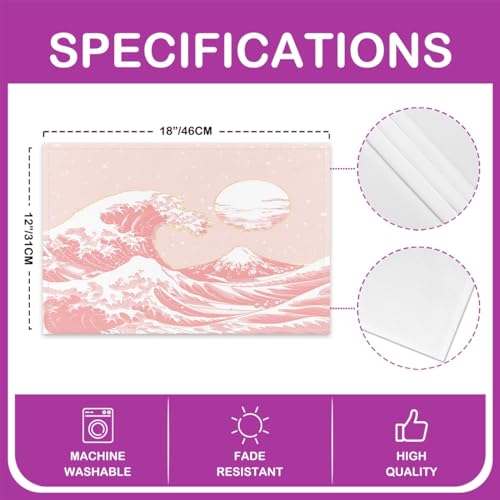Feelyou Japanese Wave Placemats Set of 4 Ocean Wave Placemats for Kitchen Dining Table 18"x12" Ukiyoe Theme Home Decor Table Place Mats Pink Indoor/Outdoor Decor - color: Light Pink
