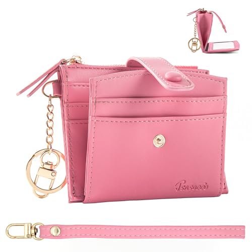 Keychain Wallet Wristlet Small Credit Card Holder Bracelet Key Chain Purse Bangle Tassel Beads Key Rings for Women - color: 04-rfid Pink