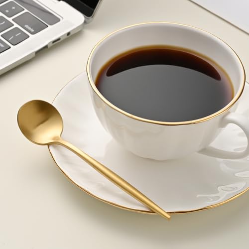 5.1 Inches Satin Gold Coffee&Tea Spoons,Small Demitasse Spoon,Mini Spoons For Stirring,Gold Teaspoons Set Of 4 SS18/10 Solid Round Spoon - color: Gold, size: 5.1 Inch