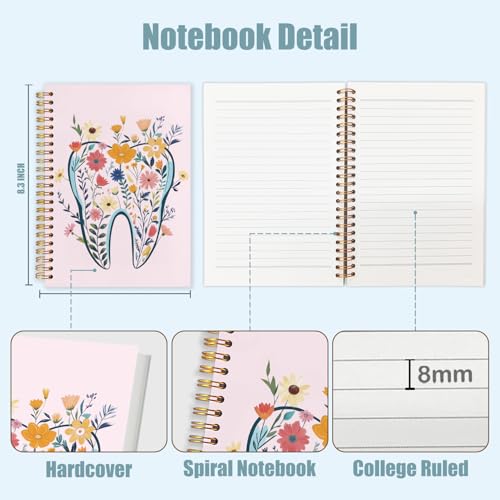 WUCHJ Dentist Gifts Notebook Journal, Dental Assistant Office Gifts for Women, Pink Floral Tooth Dental Spiral Notebook Journal for Note Taking, Dentist Office Supplies, 5.5x8.3 Inch - color: pink tooth flower