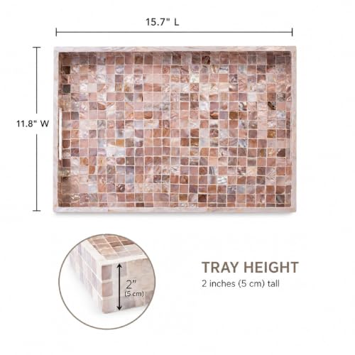 PEMAR Mother of Pearl Tray 15.7x11.8 Rectangle Handcrafted Serving Tray - color: Artisan Brown Mosaic