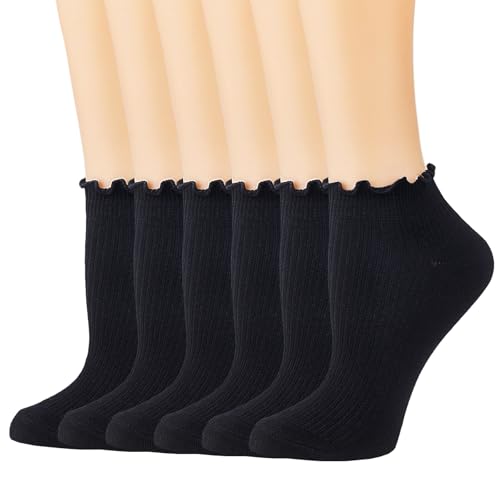 Mcool Mary Womens Ankle Ruffle Socks 6 Pack - color: Black, size: 5-9