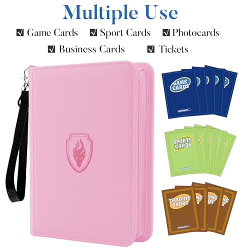 Fabmaker 4 Pocket Zip Card Binder, PU Trading Card Binder for 320 Cards - color: Pink, size: 4 Pocket - 10.2" x 7.5"