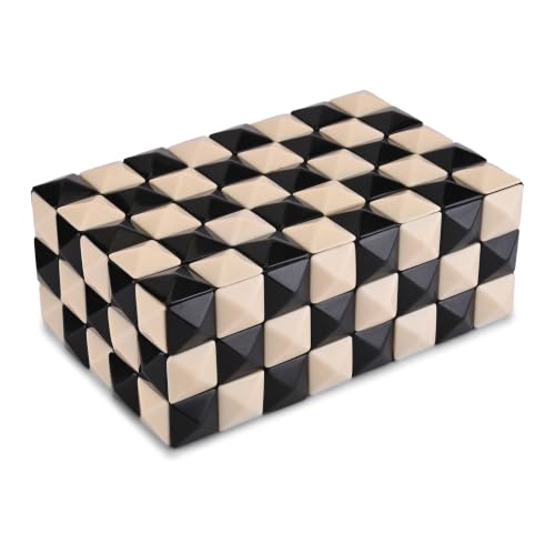 Perilla Home Decorative Storage Box – 8" x 5" x 3" – Black & White MDF with Madison Resin Finish – Large Wooden Keepsake Chest for Home Organization & Decor - color: Black and white