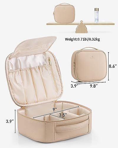 VLANDO Travel Makeup Bag for Women PU Leather Cosmetic Organizer - color: Large-Milk tea