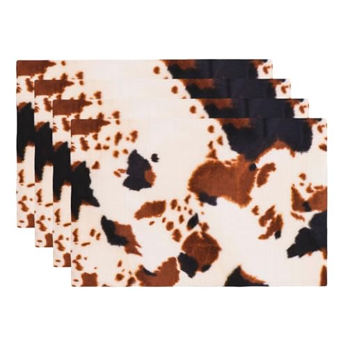 Brown Cow Print Placemats Washable Table Placemat Set of 4 - color: Black Brown, size: Set of 4