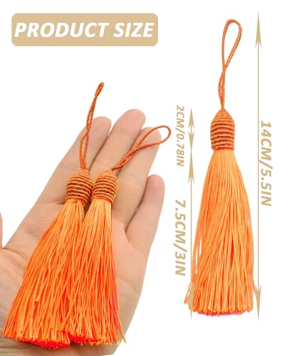 50 Pieces Tassel Bookmark with Loop,Tassels for Crafts,Decorative Tassel for Keychain Jewelry Making Curtain Blanket Graduation Decoration Wedding Favors (Orange) - color: Orange