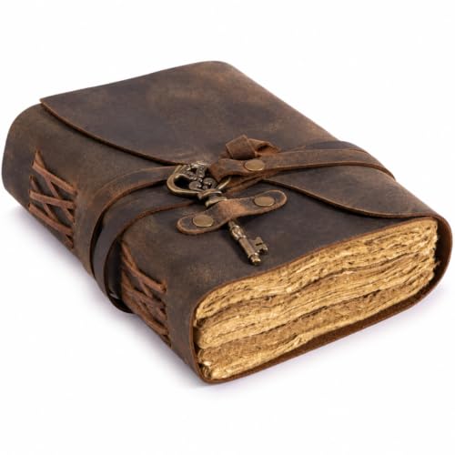 NomadCraftsCo Vintage Leather Journal, Handmade Deckle Edge Paper 240 Pages - color: Vintage Brown, size: 11.5" x 8.25"