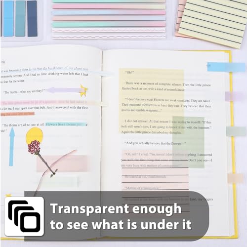 1920 Sheets Transparent Sticky Notes, Clear Tabs Long Highlighter Strips Page Markers for Books, Writable Annotation Index Flags Tapes for School Office Supplies (Multicolor Lined Set) - color: Multicolor Lined Set