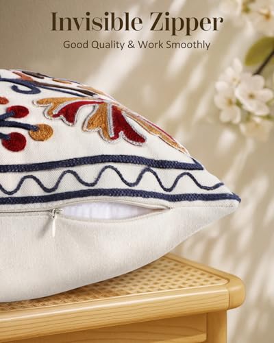 Embroidered Throw Pillow Cover, 20x20 Inch, Fall Floral - color: Fall Flower, size: 20" x 20" (Pack of 1)